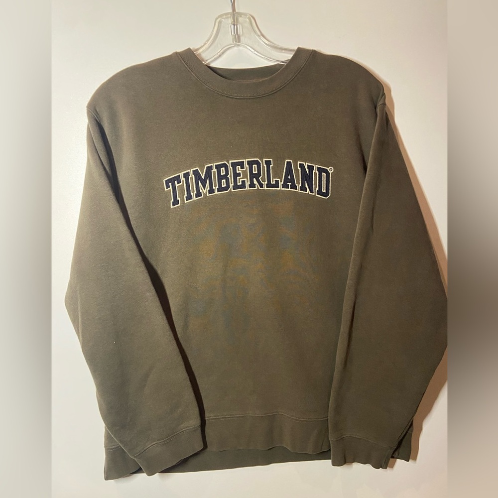 Vintage Timberland Spell-Out Crewneck Sweater in Olive